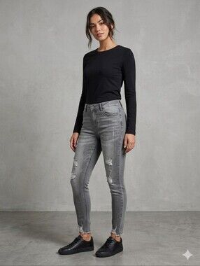 Jeaniologie Gray Distressed High Rise Skinny Jeans size 12 NWT